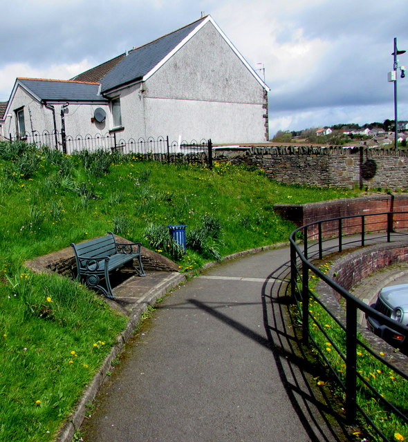 Green bench in Bargoed town centre