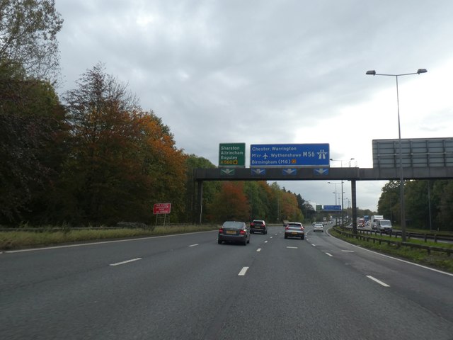 Sign gantry over A5103 north of M56 junction 3A