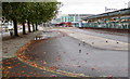 ST3088 : Puddle in Newport railway station taxi rank by Jaggery