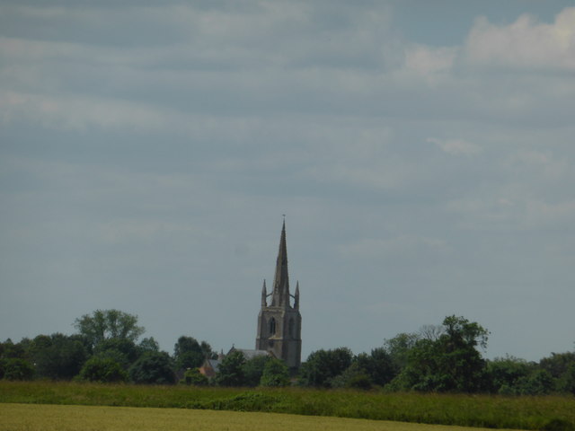 Helpringham's spire across the fields