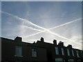 SJ9593 : Contrails above Mottram Old Road by Gerald England