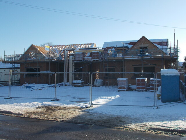 New bungalows under construction on Peakirk Road, Glinton