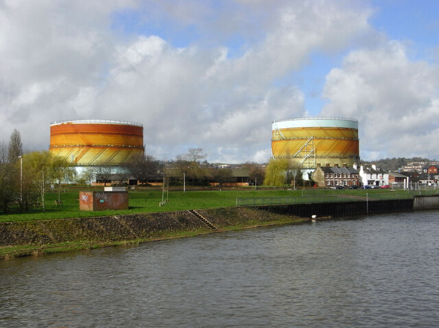 Now demolished gas holders from Trews Weir suspension Bridge