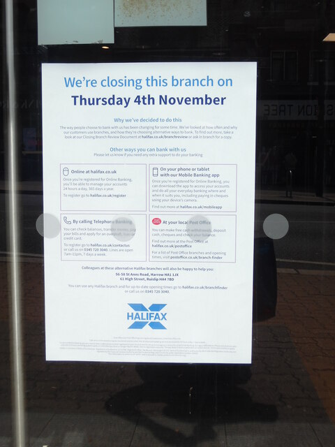 Halifax Bank closure notice in Pinner