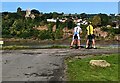 SO6911 : Two cyclists on the Severn Way, Arlingham by Jaggery