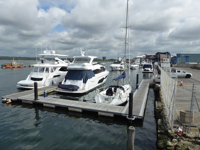 Moored boats seen from Twin Sails Bridge, Poole