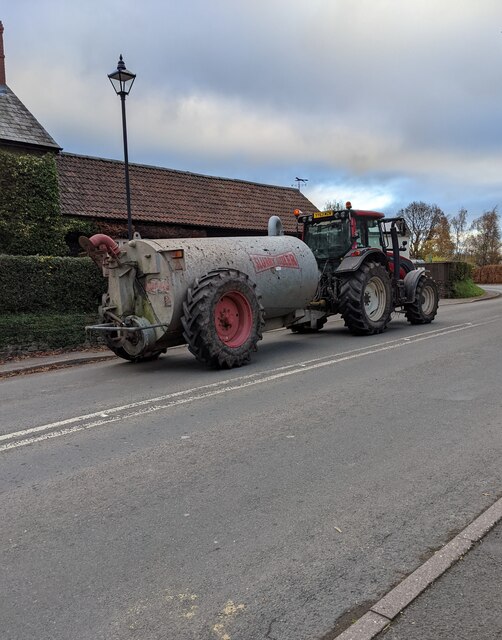 Tractor and slurry guzzler, Usk Road, Llangybi, Monmouthshire