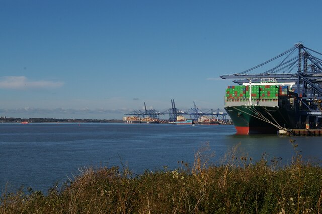 Landguard Fort: view towards the Port of Felixstowe from Darell's Battery