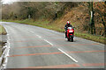 SH5867 : Motorcyclist on the A4244 near to Pentir by David Dixon