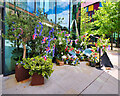 SJ8397 : Floral Display outside Innside by Melia by David Dixon