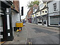 TG2830 : Road closure notice at vehicular exit from Market Place by David Pashley