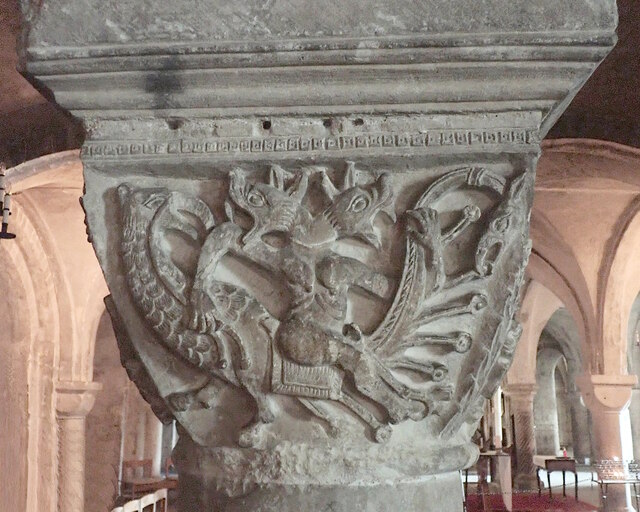 Carved Capital in Canterbury Cathedral Crypt