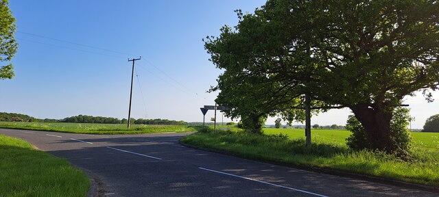 Junction of the B1119 with the lane to Parham