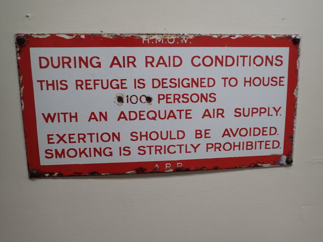 Notice at entrance to air raid shelter, Chelsea Hospital