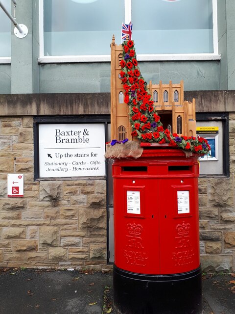 Remembrance display on a postbox in Pudsey