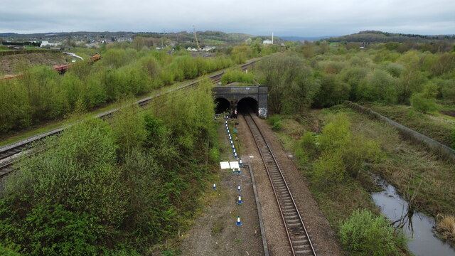 Tunnel under the Calder Valley Line, aerial image