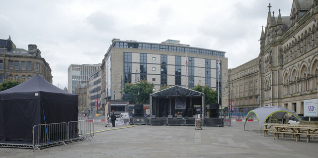 Centenary Square being prepared for the Bradford Windrush Festival