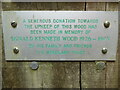 TQ0797 : Memorial Plaque at entrance of Newlands Spring Wood by David Hillas