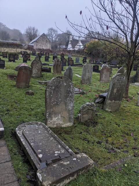 Churchyard headstones on a slope in Upper Cwmbran