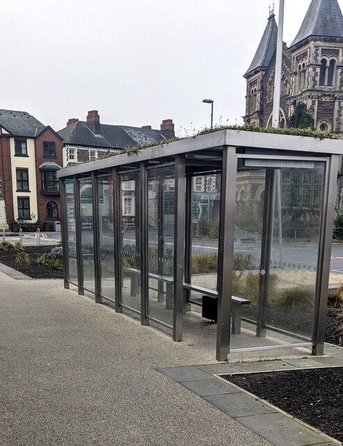 Metal bus shelter in Abergavenny town centre