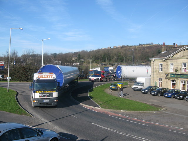 Turbine tower sections heading for Scout Moor