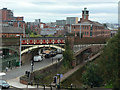 SJ8397 : Railway viaduct at Knott Mill by Alan Murray-Rust