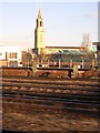 TQ3479 : St James, Bermondsey, from a London-bound train by Christopher Hilton