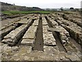 NY7766 : Remains of Granary, Vindolanda Roman Fort by Andrew Curtis