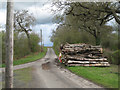 SP2285 : Log pile on a verge at a minor road junction by Robin Stott