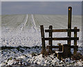 SK4569 : Stile and field in snow by Andrew Hill