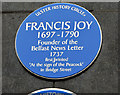 J3474 : Francis Joy plaque, Belfast by Albert Bridge