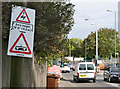 SK5636 : Warning sign at Wilford Lane tramway crossing by Alan Murray-Rust