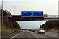 SO9573 : Motorway sign on a footbridge by Steve Daniels