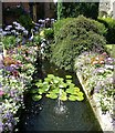 TQ0213 : Amberley Castle - Flowers and water feature by Rob Farrow