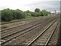 ST2480 : View from a Bristol-Cardiff train - entrance to Wentloog freight terminal by Nigel Thompson