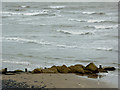 SN4562 : Groyne and shoreline near Aberaeron, Ceredigion by Roger  D Kidd