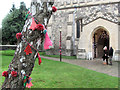 SP9211 : Yarn Bombing near South Porch of Tring Parish Church by Chris Reynolds