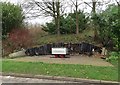 SJ7951 : Audley: vandalised seats with coal tub near Community Centre by Jonathan Hutchins