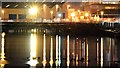 J3675 : Harbour lagoon, Sydenham, Belfast (night view - January 2016) by Albert Bridge