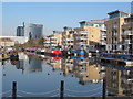 TQ1777 : The Island, Brentford, with canal and boats by David Hawgood