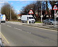 SN5200 : Warning signs in the middle of the A4138, Llanelli by Jaggery