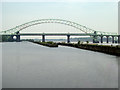 SJ5183 : Old Quay Lock and Runcorn Bridges by David Dixon