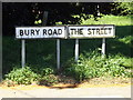 TM0375 : Bury Road & The Street signs by Geographer