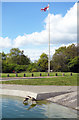 TQ2686 : Geese & Flagpole, Hampstead Heath by Des Blenkinsopp