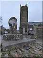 SW4025 : Celtic cross and St Buryan church by Philip Halling