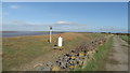 ST2743 : Path along embankment & navigational markers ENE of Cobb's Leaze Clyce, Pawlett Hams by Colin Park