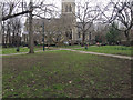 TQ3276 : Paths crossing, Churchyard of St Giles, Camberwell, south London by Robin Stott