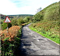 SS9792 : Speed bump and speed bump warning sign in Clydach Vale Country Park by Jaggery