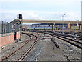 SD3416 : Footbridge and sidings outside Chapel Street station by Stephen Craven