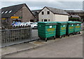 SO2914 : Four green wheelie bins near Lion Street, Abergavenny by Jaggery